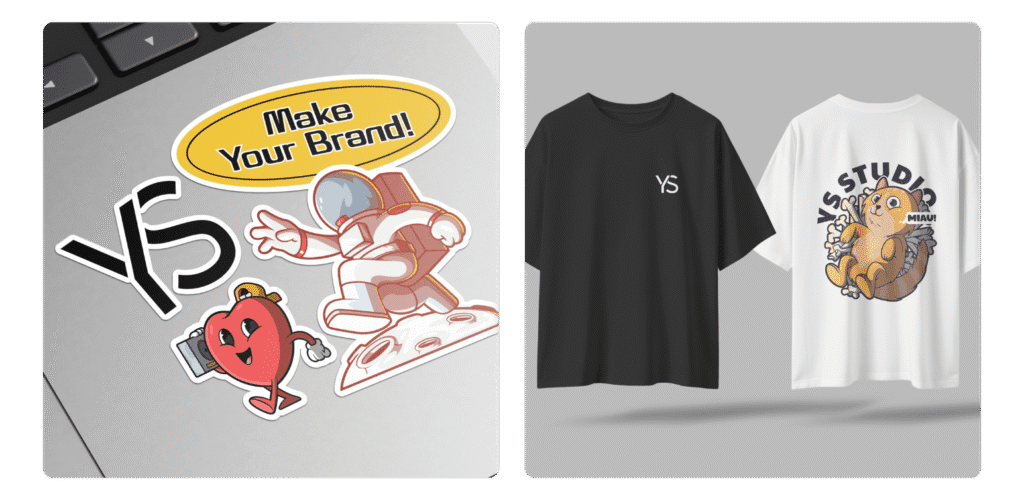Influencer 20 Custom stickers and branded T-shirts created by an Influencer Agency in Vietnam, showcasing creative identity design for content creators