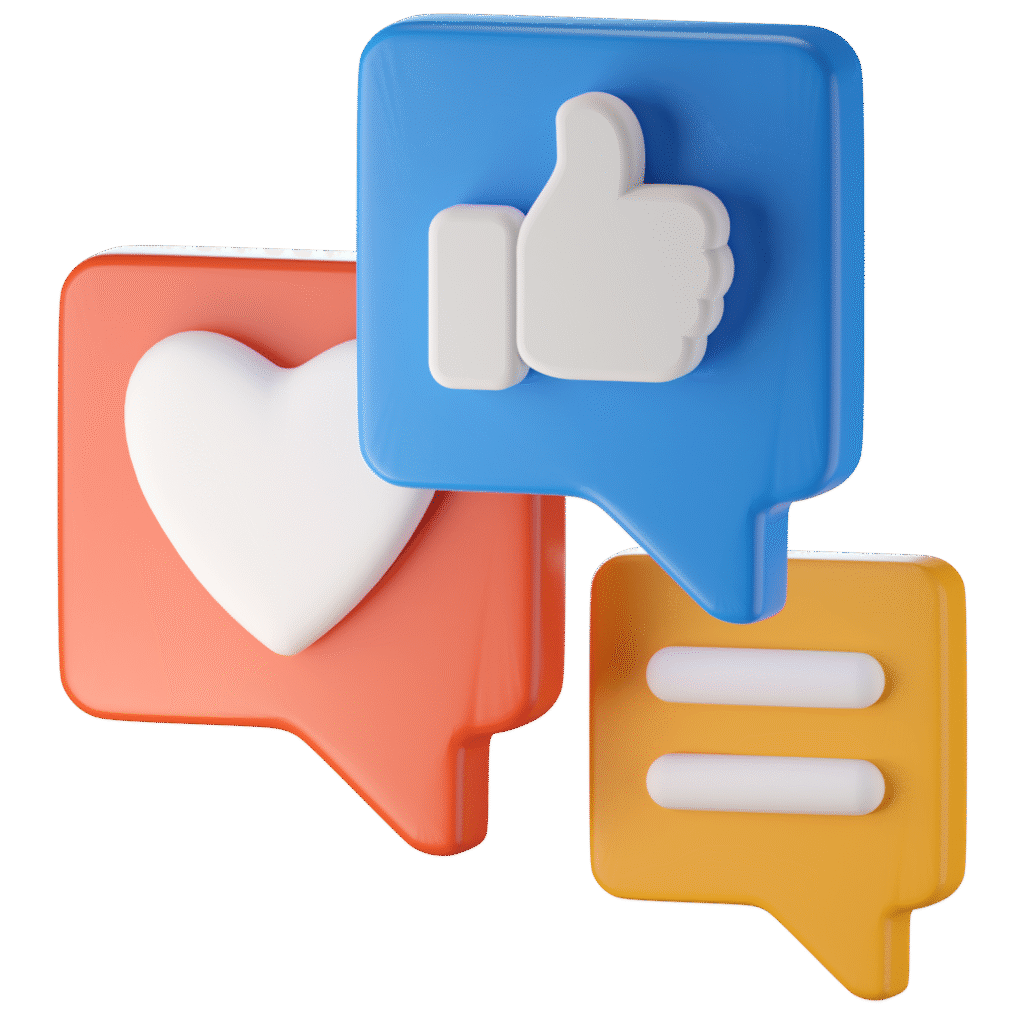 Business 10 A combination of heart, thumbs-up, and speech bubble icons representing social media posting and engagement